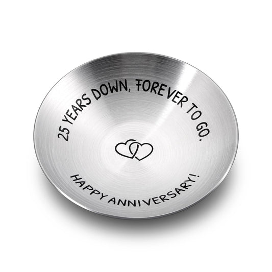 25 Year Anniversary Decorations Gifts for Wife Husband Couple 25th Wedding Anniversary Silver Gifts for Women Men Parents Happy 25th anniversary 4" Ring Holder Dish Jewelry Tray Christmas Valentines