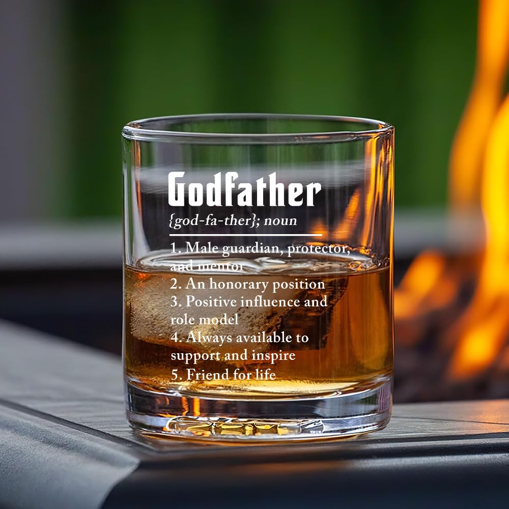 Wrappiness Godfather Gifts for Men 11Oz Whiskey Glass, Godfather Proposal Gifts for Uncle, Brother, Baptism Birthday Fathers Day Cup from Godchild Goddaughter Godson Old Fashioned Bourbon Glass