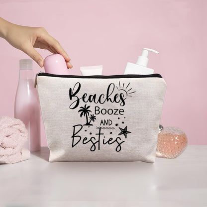 Girls Trip Gifts, Girls Weekend Bestie BFF Friendship Gifts for Women Friends, Beaches Booze and Besties Canvas Makeup Bag Cos