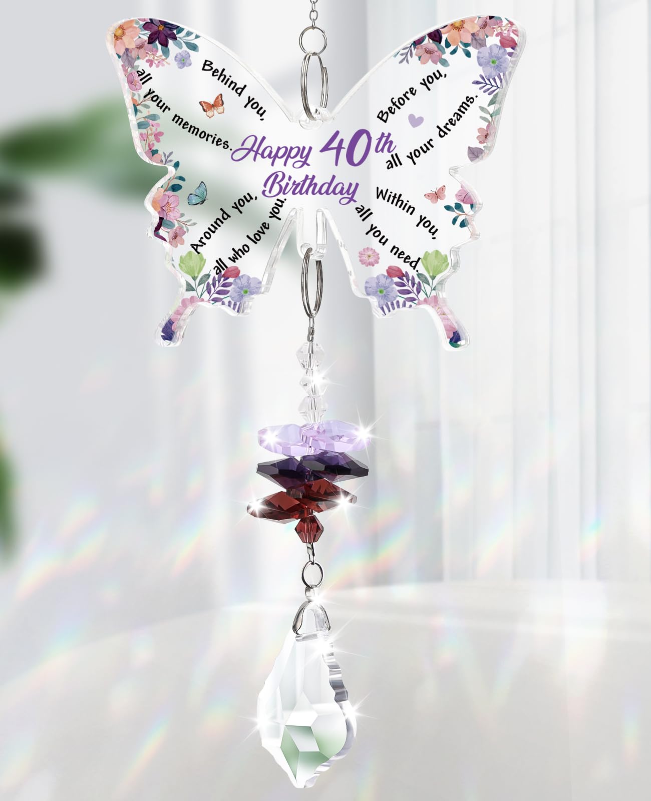 Funnli 40th Birthday Gifts for Women, 40th Birthday Decorations for Woman Crystal Suncatcher, 40 Year Old Bday Gift for Friends Sister Mom Grandma Window Hangings Home Decoration