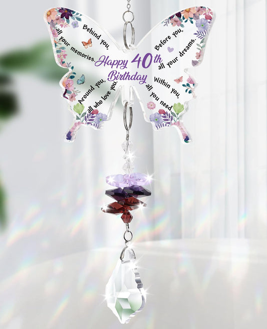 Funnli 40th Birthday Gifts for Women, 40th Birthday Decorations for Woman Crystal Suncatcher, 40 Year Old Bday Gift for Friends Sister Mom Grandma Window Hangings Home Decoration