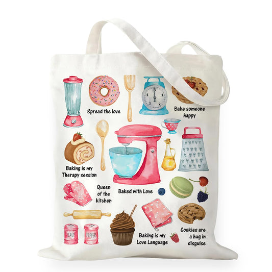 Baking Gifts Tote Bag, Baking Lover Canvas Tote Bag for Pastry Chef Bakers Mom Bake Cooking Gifts