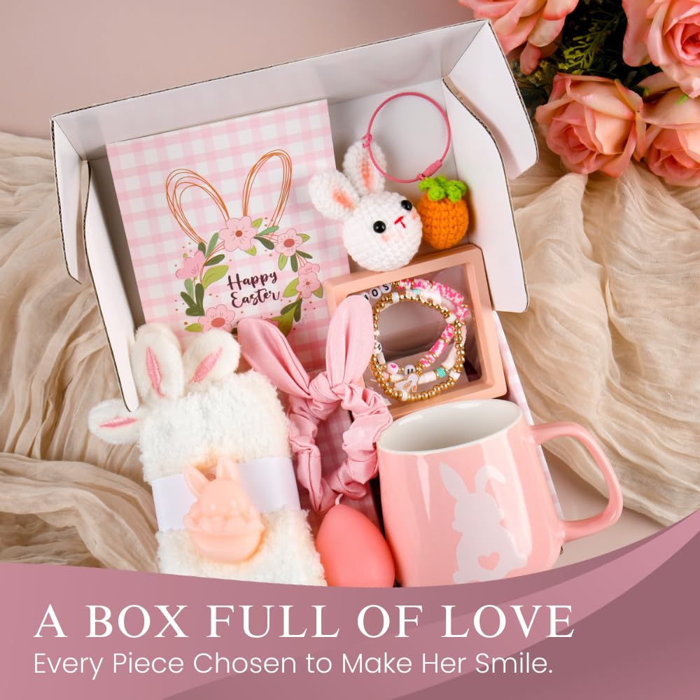 Teen Easter Basket Stuffers for Teen Girls & Women 11 pieces – Bunny Gift Set with Easter Tumbler, Coffee Mug & Bracelet, Cute Spring Gifts
