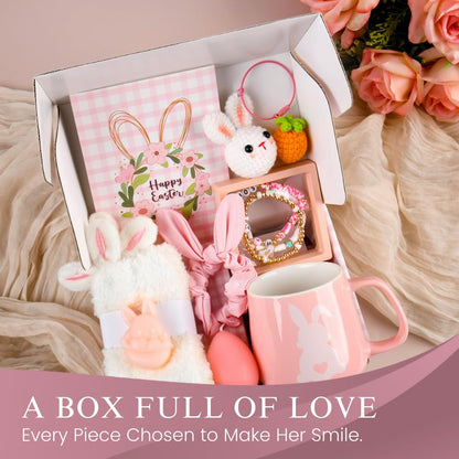 Teen Easter Basket Stuffers for Teen Girls & Women 11 pieces – Bunny Gift Set with Easter Tumbler, Coffee Mug & Bracelet, Cute Spring Gifts