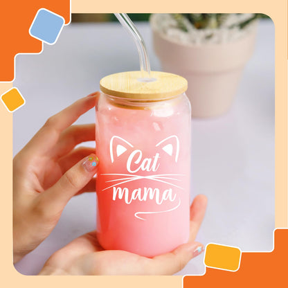 NewEleven Gifts For Cat Mom, Cats Lover - Cat Gifts For Women - Cute Kitten Stuff, Cats Themed Gift For Women - Cute Funny Gift For Her, Best Friend - 16 Oz Coffee Glass