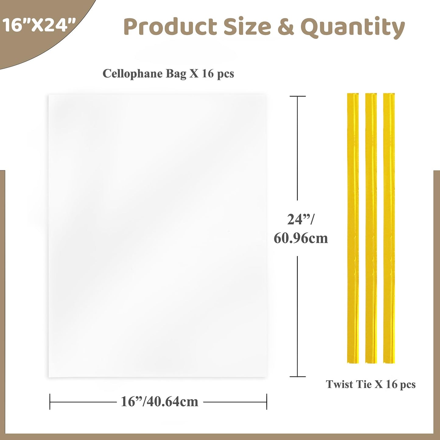 WIKDAY Cellophane Wrap for Gift Baskets 16x24 Inches 16 PCS Large Clear Gift Wrapping Plastic Bags with Ties for Gift Giving, Packaging Products
