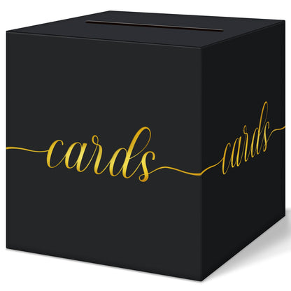 QIKSION Black Graduation Card Box, Gold Foil Gift Card Box for Party Decorations, Wedding Reception, Birthday, Baby & Bridal Shower, Anniversary, Retirement