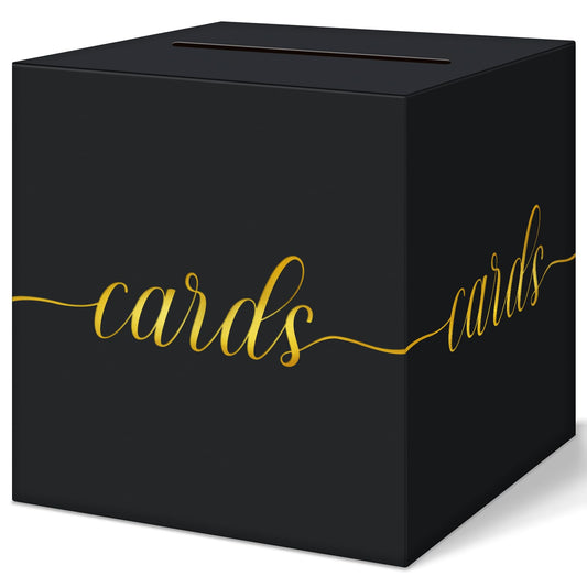 QIKSION Black Graduation Card Box, Gold Foil Gift Card Box for Party Decorations, Wedding Reception, Birthday, Baby & Bridal Shower, Anniversary, Retirement