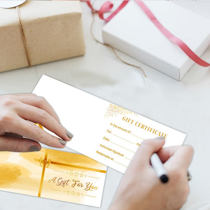 50 Sets Gift Certificates for Business, Blank Gift Cards Certificates with Envelopes for Salon Restaurants Spa Marriage Birthday Client Vouchers 11.8 x 3.9 Inch - Yellow