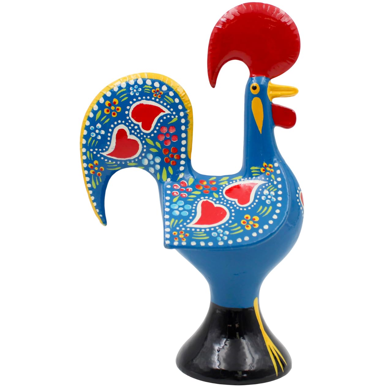 8.25" Traditional Hand-Painted Portuguese Good Luck Rooster Galo Barcelos Metal Figurine - Made in Portugal, Symbol of Good Luck & Prosperity - Collectible Souvenir (Blue)