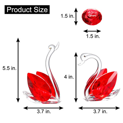 YWHL Happy 40th Anniversary Crystal Swan Gifts for Couples, 40 Years Ruby Wedding Gifts for Parents, Handmade Ruby Red Crystal Swan Collectible Figurine, Anniversary Party Decoration