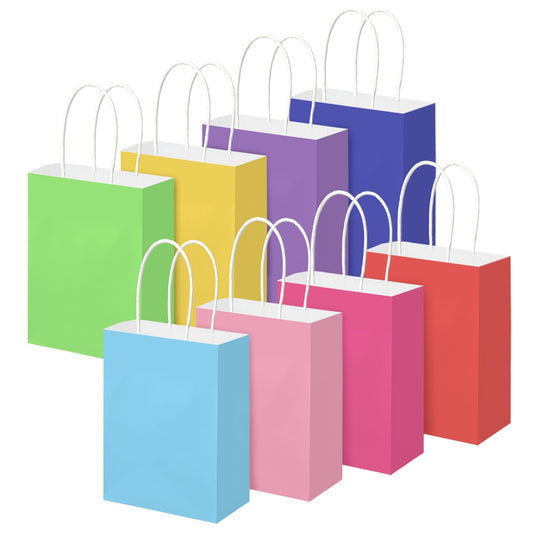 Brothersbox 32Pcs Small Paper Gift Bags with Handles 6.3"x3.15"x8.7", 8 Colors Rainbow Kraft Paper Goodie Bags Bulk, Party Favor Bag for Kids Birthday, Celebrations, Retail, Crafts, Wedding