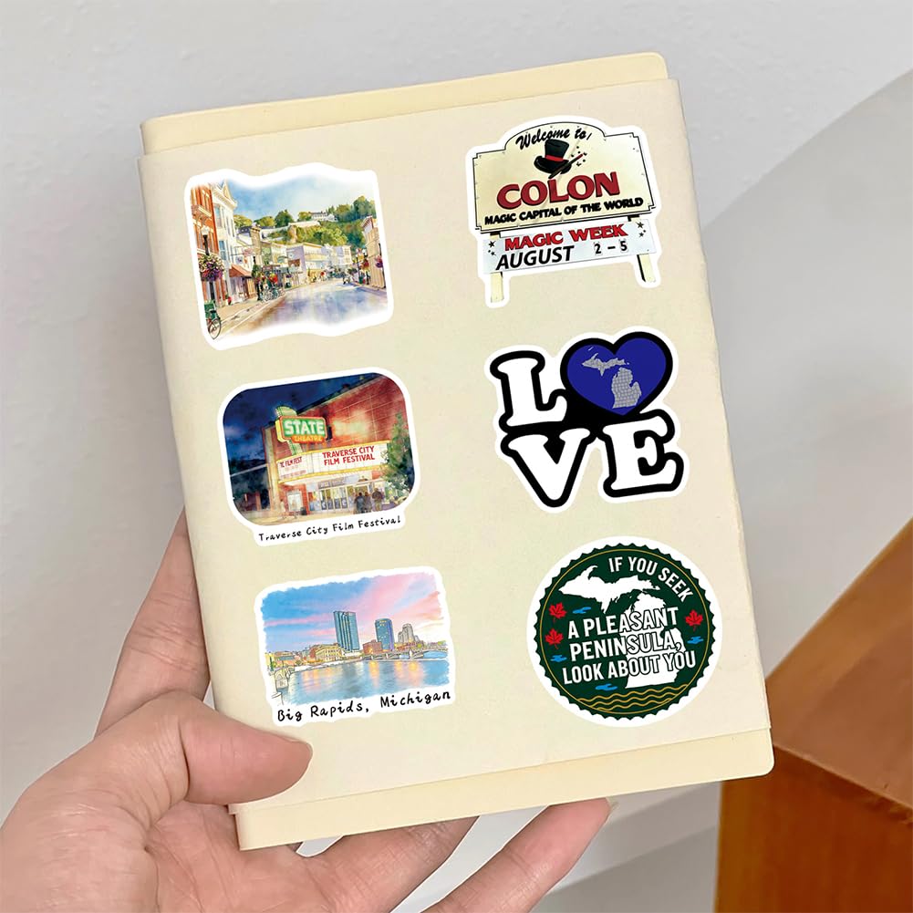 Michigan State Stickers |53Pcs Michigan MI Travel Waterproof Vinyl Decals for Water Bottles Laptop Luggage Cup Computer Mobile Phone Skateboard Guitar Helmet Snowboard Décor