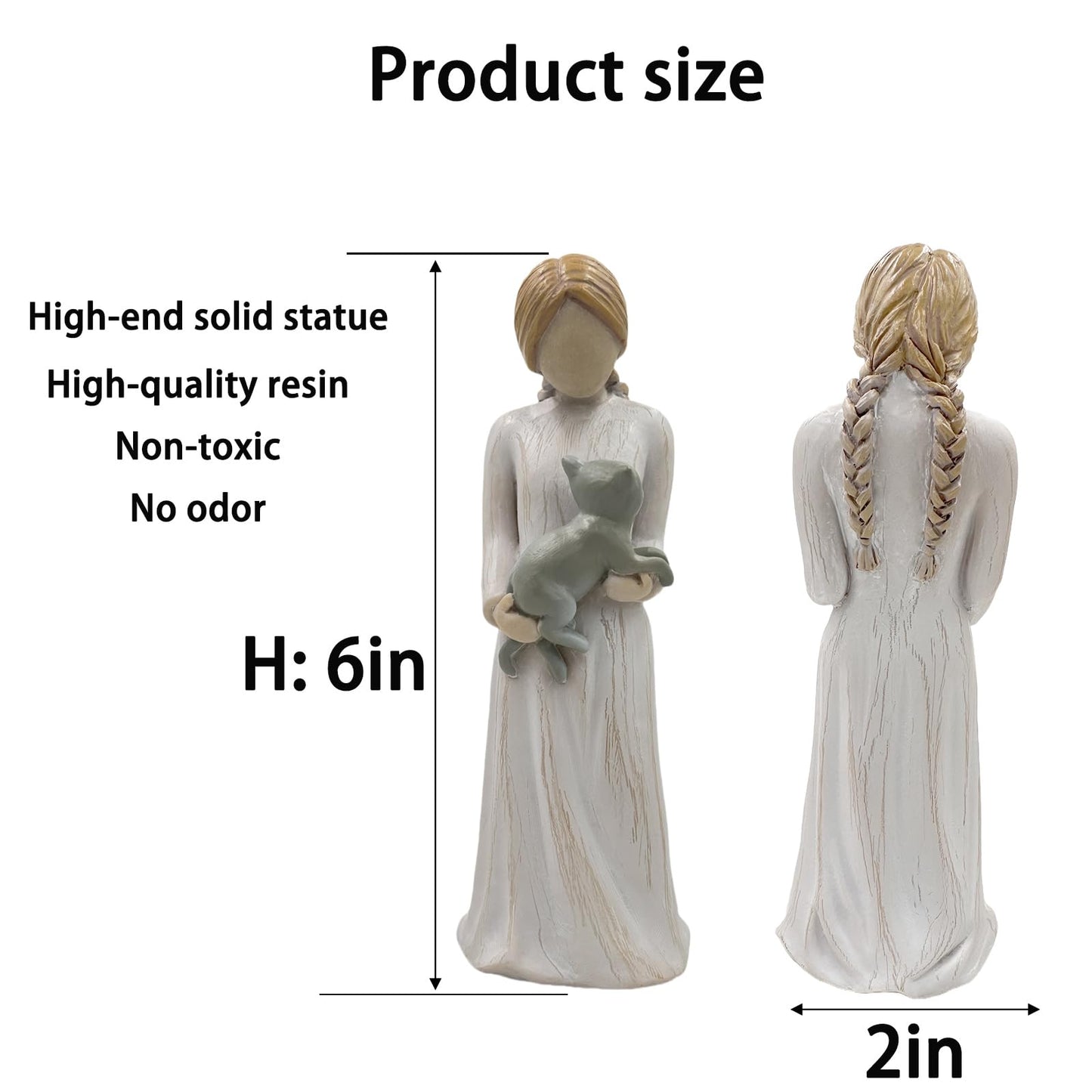 Cat Memorial Gifts, Grey Cat Figurines Loss of Cats Sympathy Gift, Friendship Guardian Angel Statue Cats Remembrance Gifts for Women