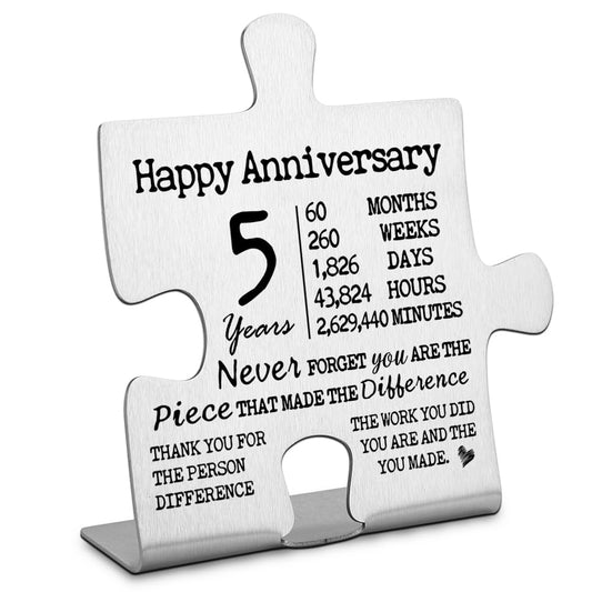 5 year Work Anniversary Plaque gifts for Employee, Thank you Appreciation gifts for Coworkers Staff, 5 year Work Anniversary for Her Him, Happy 5th Work Anniversary Decorative Signs-DX204
