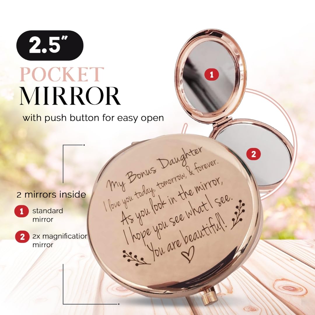 Bonus Daughter Gifts, Step Daughter Gifts from Stepmom, Christmas Step Daughter Gifts from Stepdad, Bonus Daughter Birthday Gifts, Mothers Day for Bonus Daughter, Stepdaughter Compact Mirror