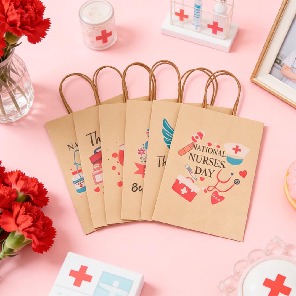 12 PCS Nurse Gift Bags for Medical Assistant Gifts Paper Nurse Goodie Bags with Handle for Student Thank You Doctor Healthcare Workers Graduation Party Favors Supplies Decorations Appreciation Wrap