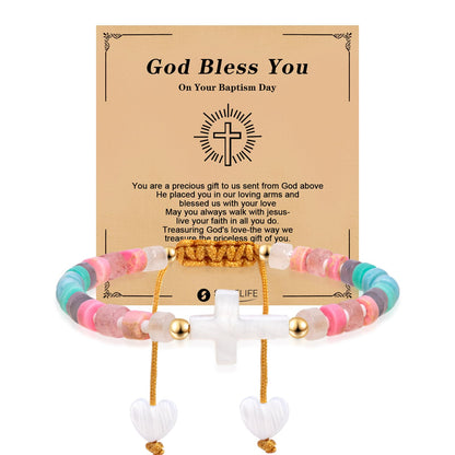 Smilelife Baptism Gift for Women, Girls and Boys - Inspirational Cross Bracelet with 'God Bless You' Card