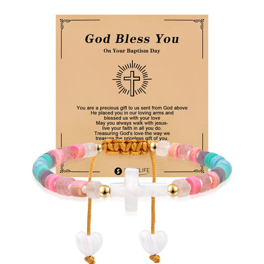 Smilelife Baptism Gift for Women, Girls and Boys - Inspirational Cross Bracelet with 'God Bless You' Card