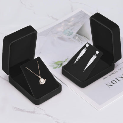 LETURE 2 Pieces Velvet Jewelry Gift Boxes for Necklace Pendant Earring Bracelet, Small Jewelry Storage Display Case for Christmas Wedding Engagement Birthday Anniversary (Black)