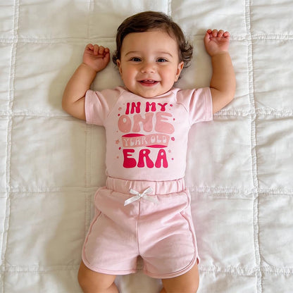 First Birthday Baby Girl outfit Gifts In My One Year Old Era 1st Birthday Infant Short Clothes + Shorts Set