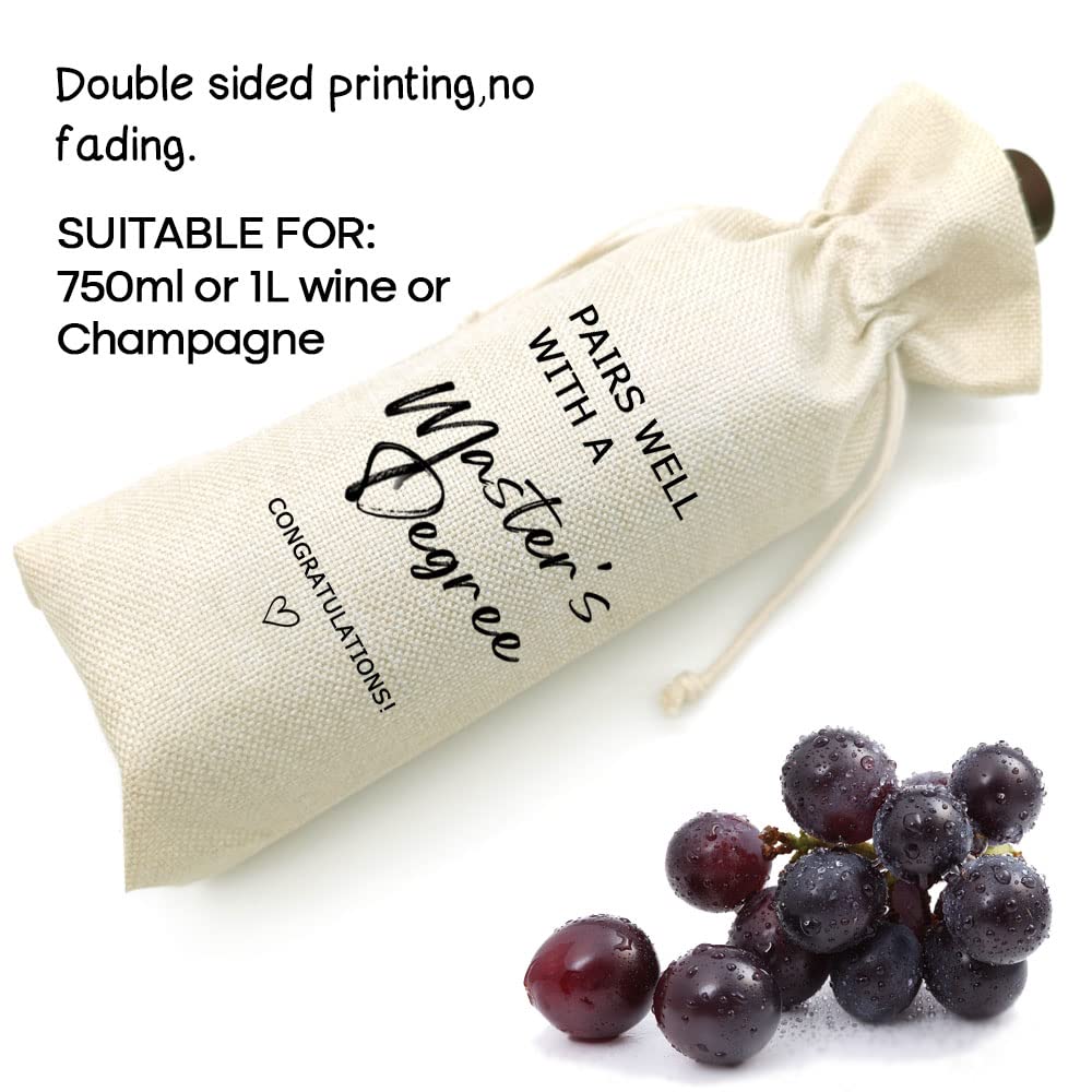 Master's Degree Gift Wine Bag, Graduation Wine Gift Bags, Funny Graduation Gift, Party Supplies, Class of 2025, Party Favors, Drawstring Wine Bag - Pairs Well With a Master's Degree
