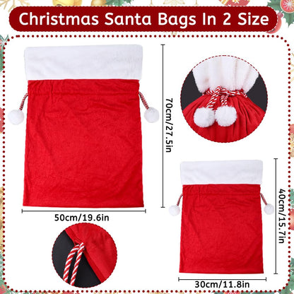 DIYDEC 2pcs Christmas Velvet Santa Bags with Drawstring Christmas Red Santa Gift Bags Large Gift Sack for Xmas Present Party Supply Costume Holiday Wrapping