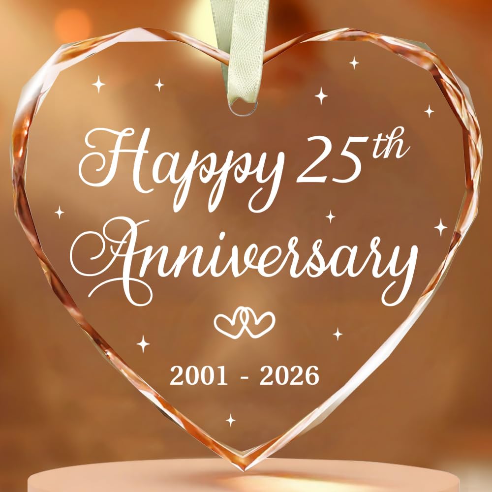BSQUIELE 25th Anniversary Ornament - Gift for 25th Anniversary - Silver Anniversary - 25th Wedding Ornament - 25 Year of Marriage Gifts for Couple 2026 - Valentine, Birthday Gift for Husband, Wife