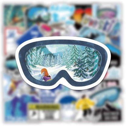 Winter Skiing Stickers Pack - 50 Colorful Ski Cartoon Stickers for Flasks, Laptops, Water Bottles, Cute Aesthetic Vinyl Waterproof Graffiti Decals for Kids, Teen Girls, Adults