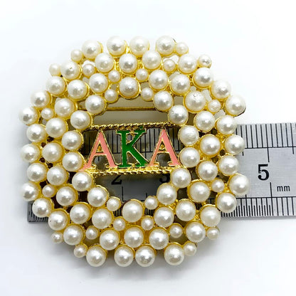 Fashion simulation pearl inlaid metal greek letter sorority society golden brooch