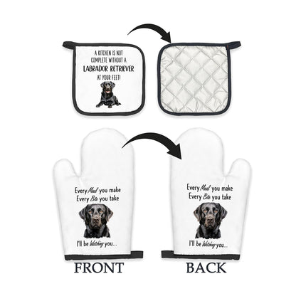Black Lab Gifts Dog Oven Mitts and Pot Holders Sets, Black Labrador Dog Decor Kitchen Accessories Sets, Complete Without a Labrador Retriever Heat Resistant Oven Glove Potholders for Kitchen