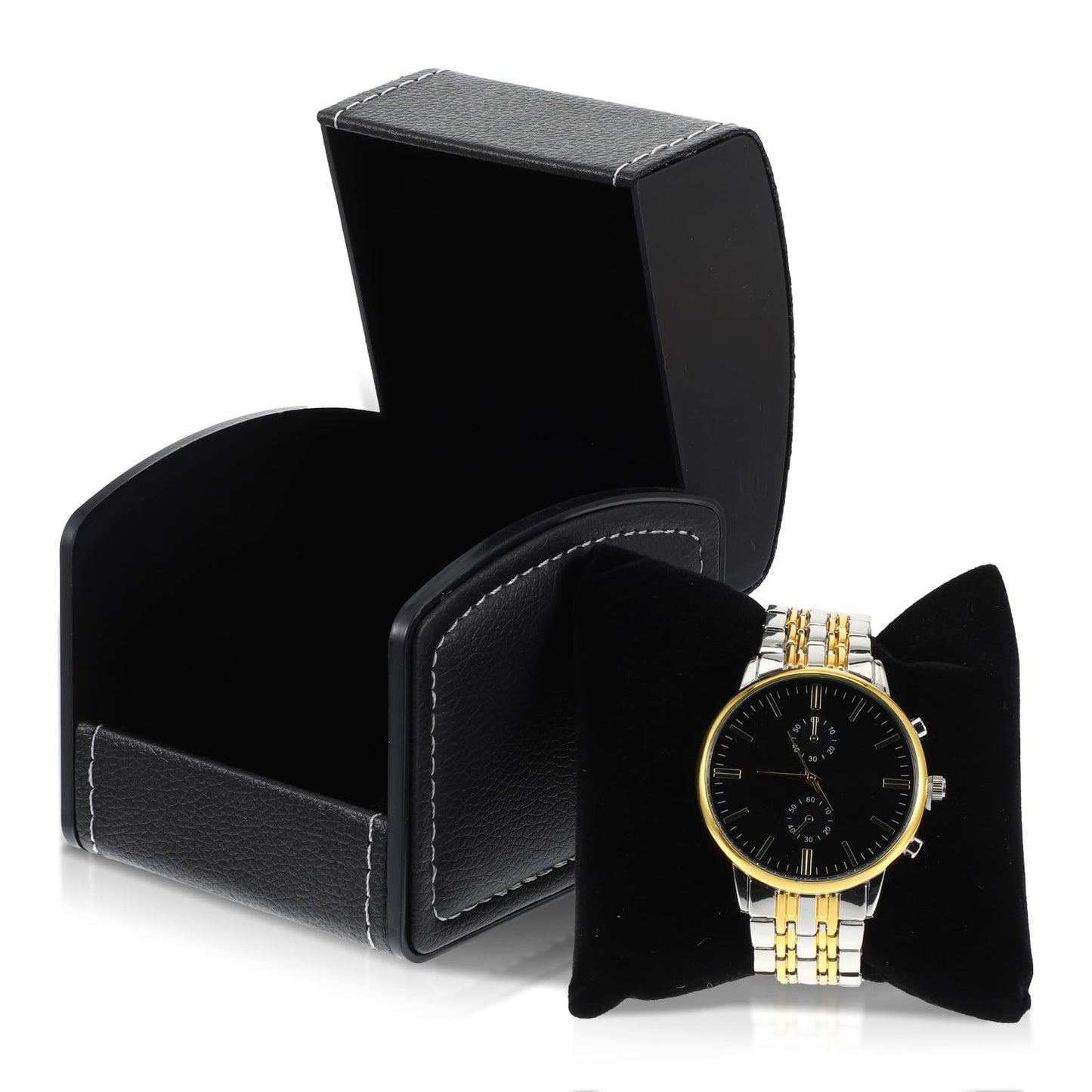 6 Packs Single Grid Watch Box with Pillow, PU Leather Gift Case for Bracelet, Jewelry Wristwatch Storage, Watch Display Holder for Men and Women, Single Watches Roll Organizer, Black