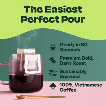 Copper Cow Coffee Vietnamese Pour Over Variety Pack, 5 Pack | 0.4 oz Each | Classic Black, Churro, Vanilla & Salted Caramel | Dark Roast Robusta | No Artificial Flavors | As Seen on Shark Tank