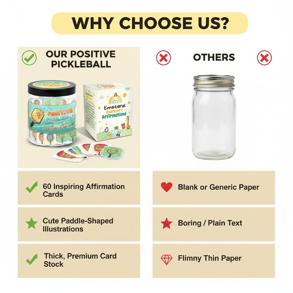 Positive Pickleball Jar With 60 Affirmation Cards, Emotional Support, Funny Pickleball Gifts for Women, Cute Pickleball Ball Paddles Decorations