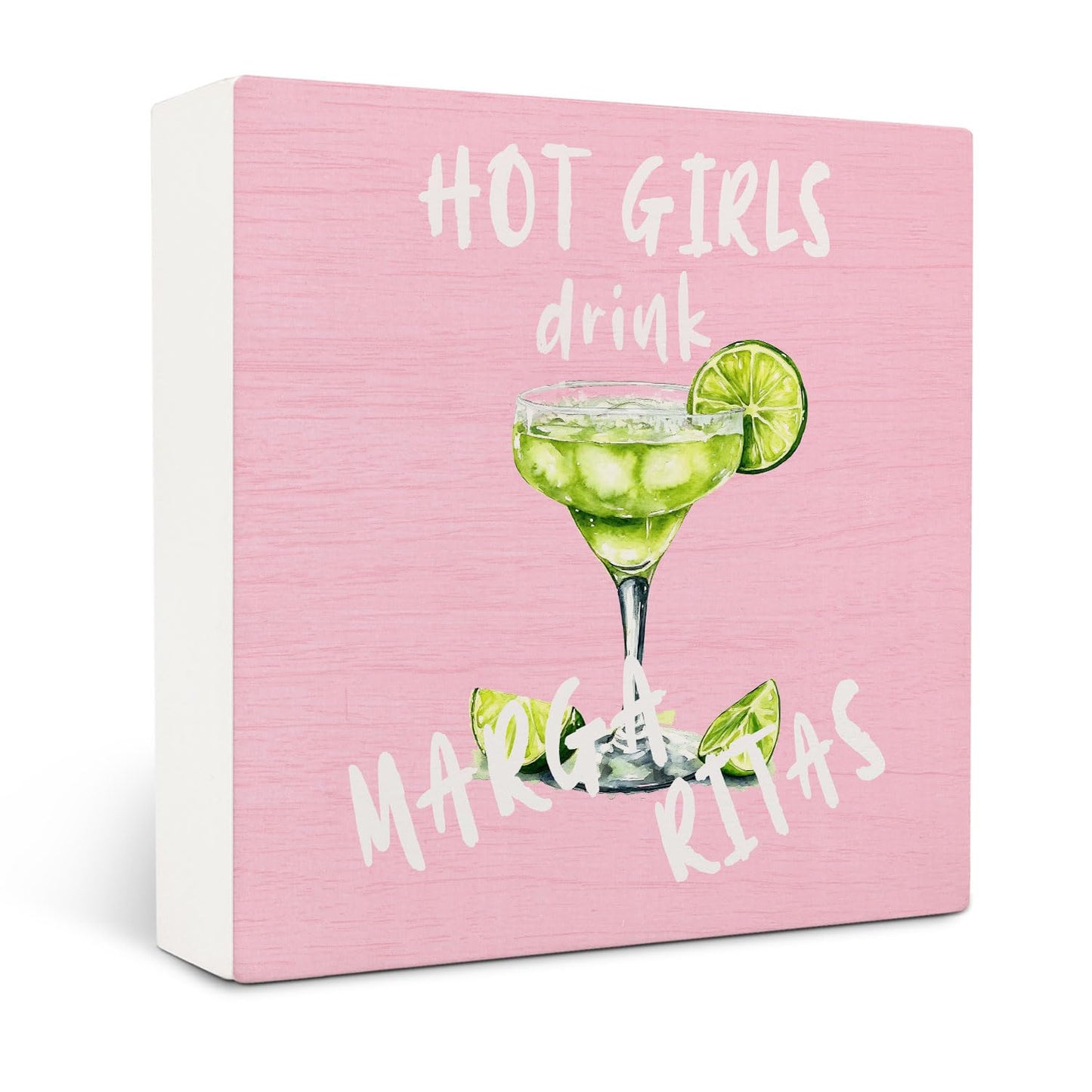 Pink Margarita Gift Wooden Signs,Margarita Lover Gifts Wooden Box Sign,Cocktail Bar Decor For Home Desk Tabletop Shelf Decoration,Gifts For Girls5x5 Inches