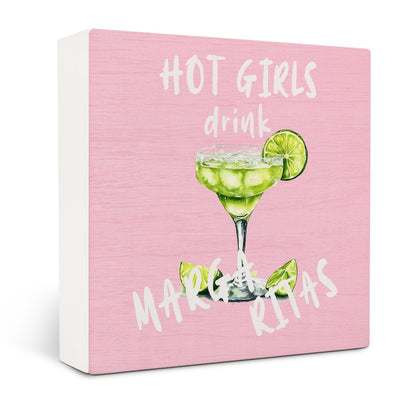 Pink Margarita Gift Wooden Signs,Margarita Lover Gifts Wooden Box Sign,Cocktail Bar Decor For Home Desk Tabletop Shelf Decoration,Gifts For Girls5x5 Inches