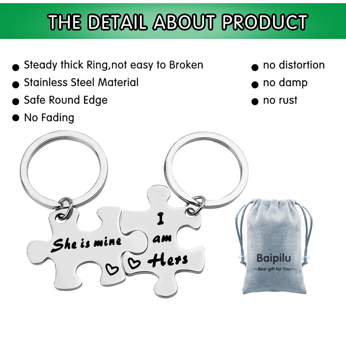 Baipilu Lesbian Couples Keychain Set - I am Hers, She is Mine Keychain for LGBT Women, Stainless Steel Keychain Gift for Girlfriend, Valentine's Day, Anniversary, Birthday, Wedding
