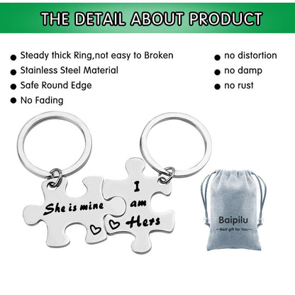 Baipilu Lesbian Couples Keychain Set - I am Hers, She is Mine Keychain for LGBT Women, Stainless Steel Keychain Gift for Girlfriend, Valentine's Day, Anniversary, Birthday, Wedding