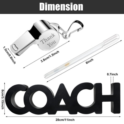 Yalikop 3 Pcs Coach Gifts Football Coach Wood Sign Thank You Whistle Marker Pen Stainless Steel Whistle with Rope for Men Women Soccer Baseball Volleyball Sports Gifts