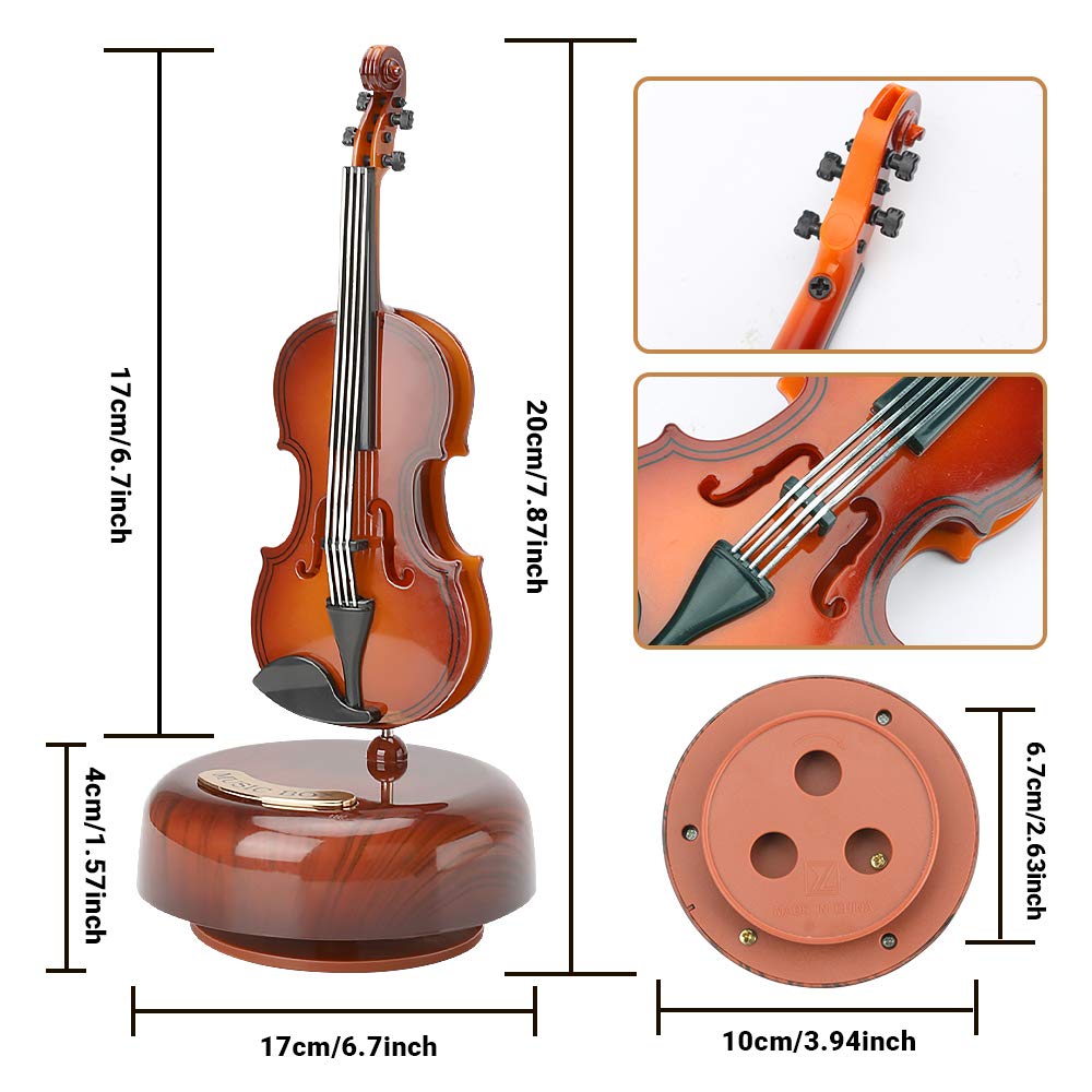 WIOR Violin Music Box, Creative Music Box Violin with Rotating Musical Base, Classical Music Box Mini Replica Instrument Crafts, Great Gift for Boys Girls Birthday Christmas New Year
