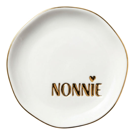 InnoBeta NONNIE Gifts Grandma Gifts from Grandkids Granddaughter for Birthday Christmas Mother's Day - 4.75" Handcrafted Ceramic Ring Dish with Gold Trim, Decorative Trinket Dish for Rings Earrings