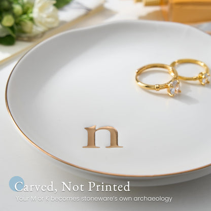 Lolalet Handmade Ceramic Ring Dish Jewelry Tray Plate with Initial, Small Monogram Gift for Her Women Girls Mother, Hostess, Engagement, Bridal Shower, Maid of Honor, Bridesmaid, Birthday, Christmas