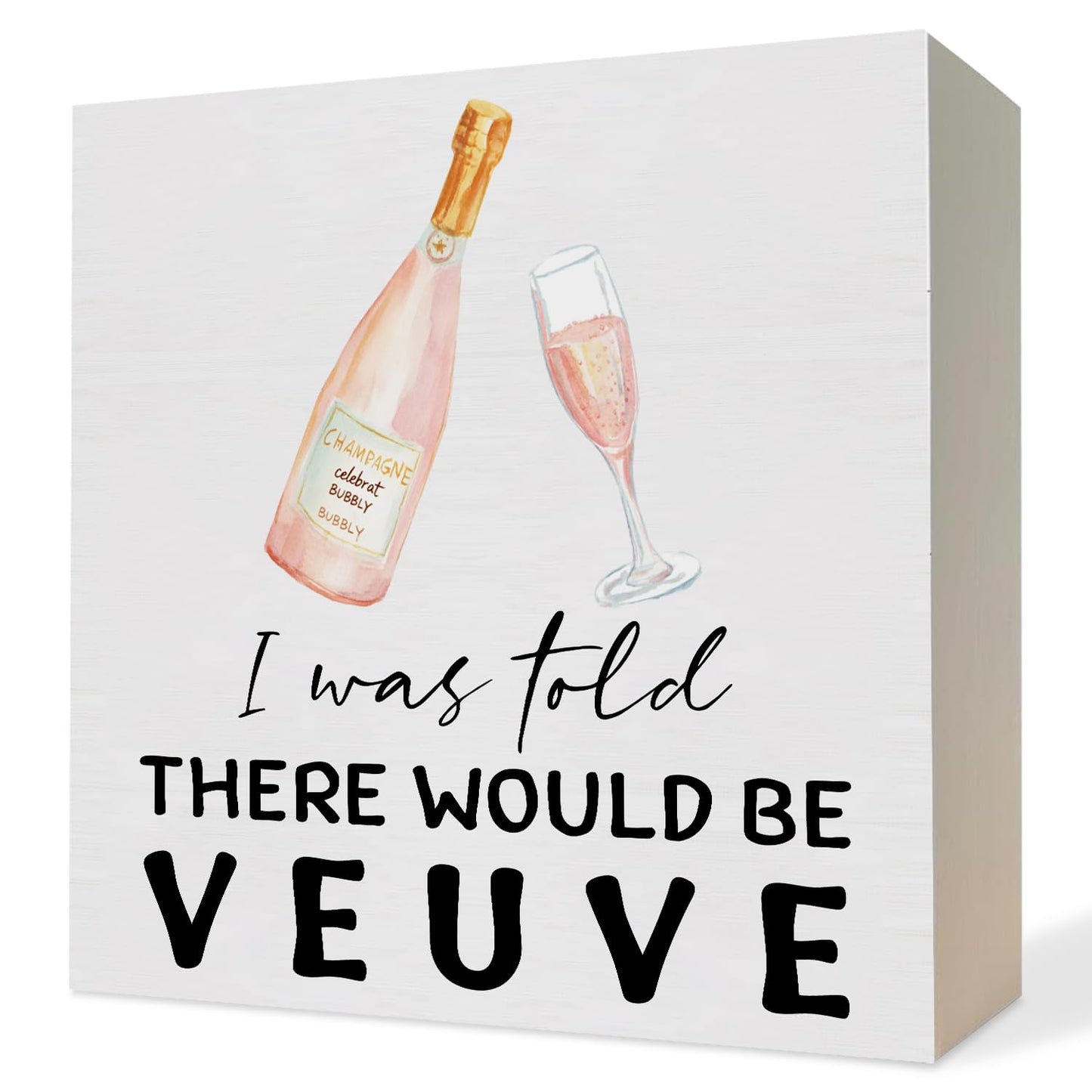 Funny Pink Champagne Wooden Box Sign, Champagne hostess Gifts for Women, Grandmillennial Sparkling Wine Decorative Wood Block Plaque Signs Decor for Home Office Desk Table Shelf Decor, 5x5 Inch