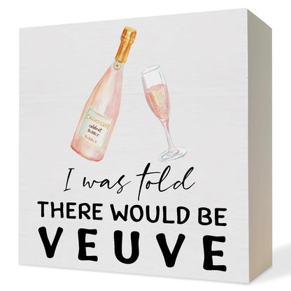 Funny Pink Champagne Wooden Box Sign, Champagne hostess Gifts for Women, Grandmillennial Sparkling Wine Decorative Wood Block Plaque Signs Decor for Home Office Desk Table Shelf Decor, 5x5 Inch