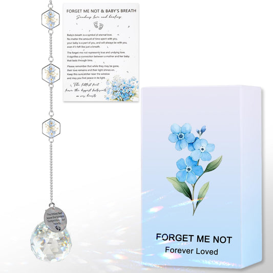 Miscarriage Memorial Suncatcher Gifts for Mothers Dad, Handmade Forget Me Not Baby's Breath Pressed Flower Miscarriage Ornament, Bereavement Remembrance Gift for Loss of Baby (Blue White)