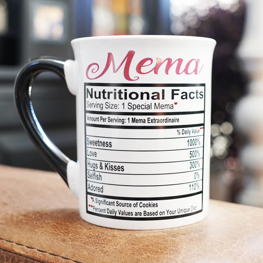 Cottage Creek Mema Mug, 16 oz Black and White Gift Boxed Ceramic Grandma Coffee Cup, Cute Tea Mug and Coffee Mugs for Grandma and Nana, Fun Baby Shower Gifts for Grandparents