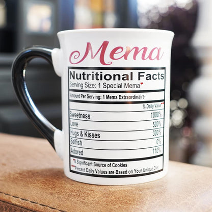 Cottage Creek Mema Mug, 16 oz Black and White Gift Boxed Ceramic Grandma Coffee Cup, Cute Tea Mug and Coffee Mugs for Grandma and Nana, Fun Baby Shower Gifts for Grandparents