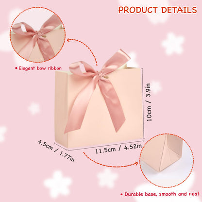 24Pack Small Gift Bags, Mini Party Favor Bag Treat Box with Bow Ribbon,Party Favors Goodie Bags For Wedding,Birthday,Baby Shower Favor, Bridal Shower(4.5x1.8x3.9 Inch) (PINK)