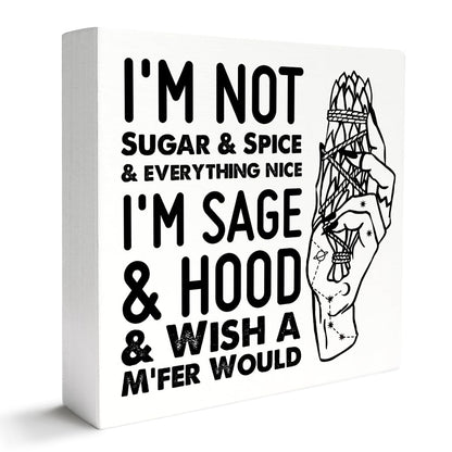 Witches Feminist Decor Wooden Box Sign, Celestial Witchy Witchcraft Decoration for Home Bedroom Bathroom Mystical Wiccan Table Decor, I'm Not Sugar, Witchy Gifts for Women Girls