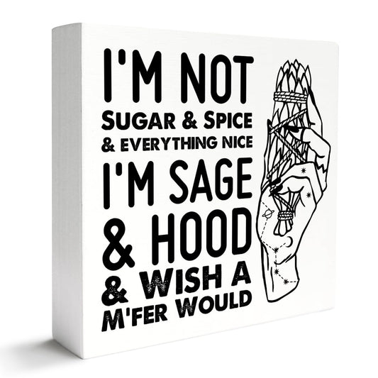 Witches Feminist Decor Wooden Box Sign, Celestial Witchy Witchcraft Decoration for Home Bedroom Bathroom Mystical Wiccan Table Decor, I'm Not Sugar, Witchy Gifts for Women Girls